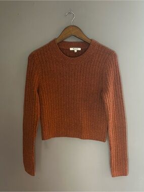 Madewell Ribbed Cropped Sweater Rust Orange Wool Blend Size Medium